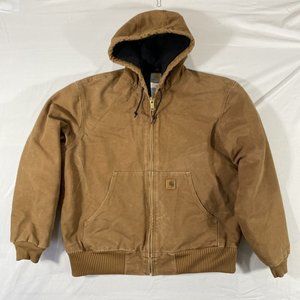 Carhartt Cotton Canvas Hooded Jacket Winter Work Lined Coat Mens Large CF41